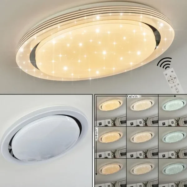 hofstein Plafonnier Laganadi LED Chrome, 1 lumière, Télécommandes, Changeur de couleurs* Lampes Modernes