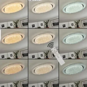 hofstein Plafonnier Laganadi LED Chrome, 1 lumière, Télécommandes, Changeur de couleurs* Lampes Modernes
