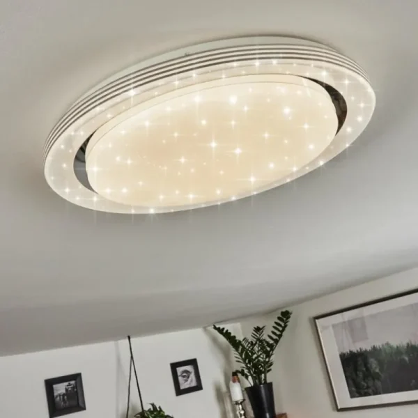 hofstein Plafonnier Laganadi LED Chrome, 1 lumière, Télécommandes, Changeur de couleurs* Lampes Modernes