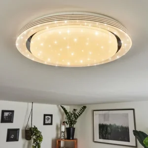 hofstein Plafonnier Laganadi LED Chrome, 1 lumière, Télécommandes, Changeur de couleurs* Lampes Modernes