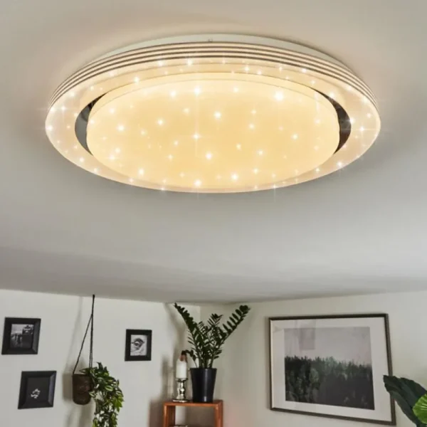 hofstein Plafonnier Laganadi LED Chrome, 1 lumière, Télécommandes, Changeur de couleurs* Lampes Modernes