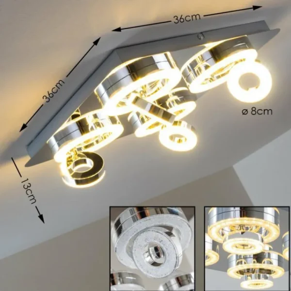 hofstein Plafonnier Lakeshore LED Chrome, 8 lumières* Lampes Modernes