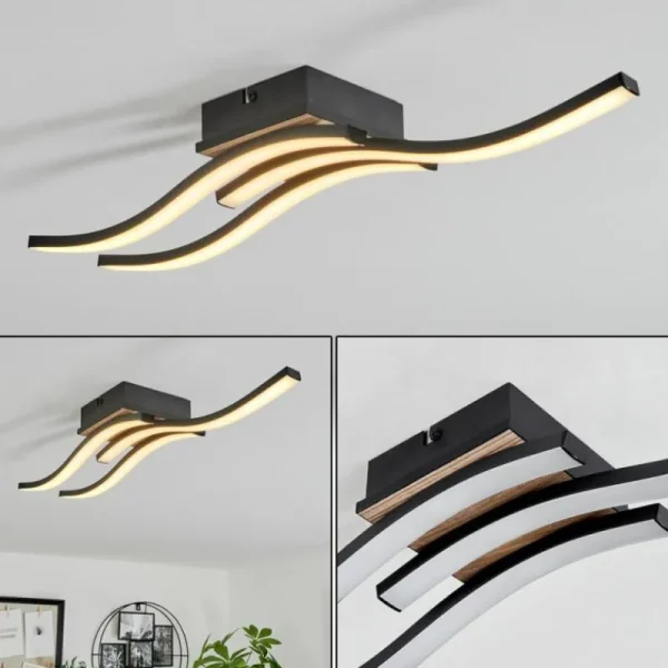 hofstein Plafonnier Letala LED Couleur bois, 3 lumières* Lampes Modernes