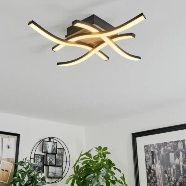 hofstein Plafonnier Letala LED Couleur bois, 4 lumières* Lampes Modernes