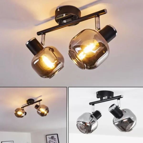 hofstein Plafonnier Lexington Chrome, Noir, 2 lumières* Lampes Modernes