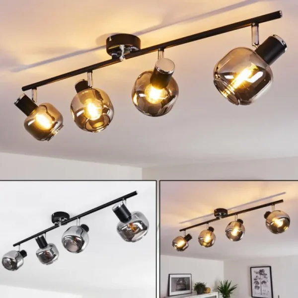 hofstein Plafonnier Lexington Chrome, Noir, 4 lumières* Lampes Modernes