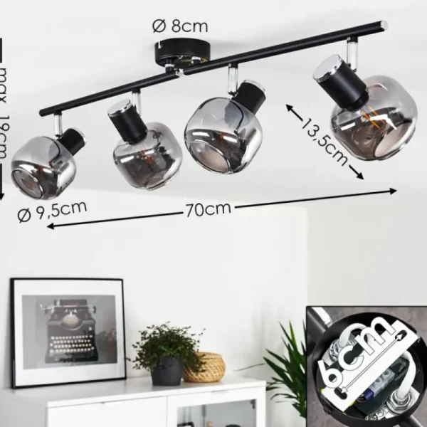 hofstein Plafonnier Lexington Chrome, Noir, 4 lumières* Lampes Modernes