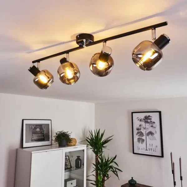 hofstein Plafonnier Lexington Chrome, Noir, 4 lumières* Lampes Modernes