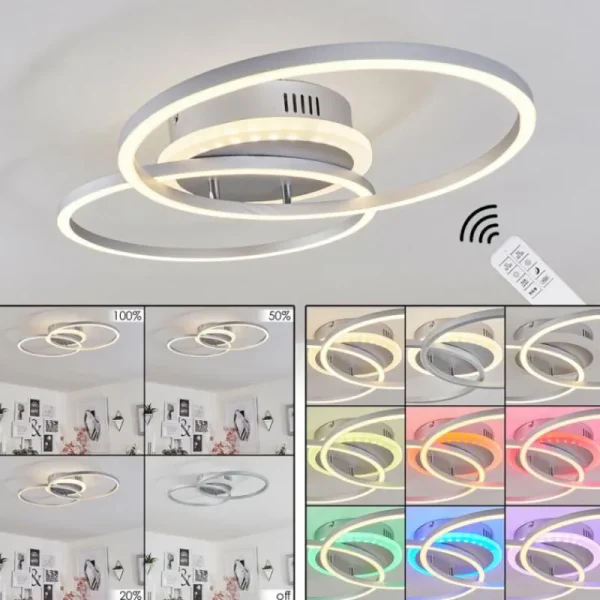 hofstein Plafonnier Lithgow LED Argenté, 2 lumières, Télécommandes, Changeur de couleurs* Lampes Modernes