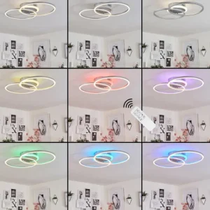 hofstein Plafonnier Lithgow LED Argenté, 2 lumières, Télécommandes, Changeur de couleurs* Lampes Modernes