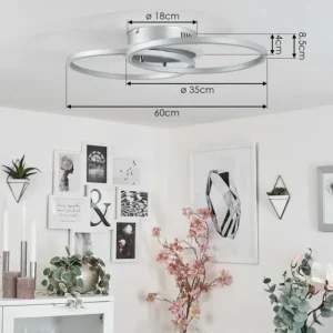 hofstein Plafonnier Lithgow LED Argenté, 2 lumières, Télécommandes, Changeur de couleurs* Lampes Modernes