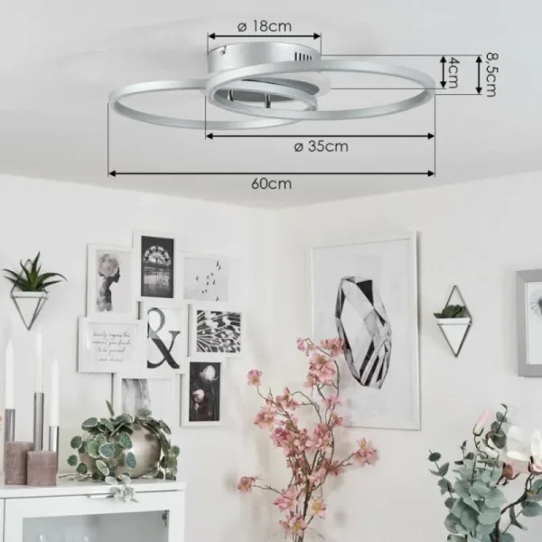 hofstein Plafonnier Lithgow LED Argenté, 2 lumières, Télécommandes, Changeur de couleurs* Lampes Modernes