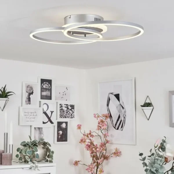 hofstein Plafonnier Lithgow LED Argenté, 2 lumières, Télécommandes, Changeur de couleurs* Lampes Modernes