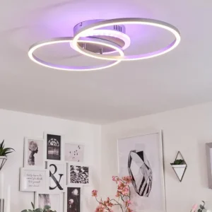 hofstein Plafonnier Lithgow LED Argenté, 2 lumières, Télécommandes, Changeur de couleurs* Lampes Modernes