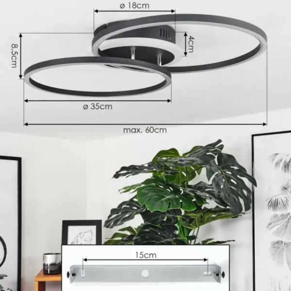hofstein Plafonnier Lithgow LED Noir, 2 lumières, Télécommandes, Changeur de couleurs* Lampes Modernes
