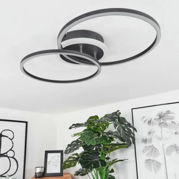 hofstein Plafonnier Lithgow LED Noir, 2 lumières, Télécommandes, Changeur de couleurs* Lampes Modernes