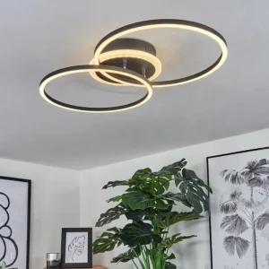 hofstein Plafonnier Lithgow LED Noir, 2 lumières, Télécommandes, Changeur de couleurs* Lampes Modernes