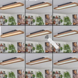 hofstein Plafonnier Longvic LED Brun, Couleur bois, Noir, 1 lumière, Télécommandes* Lampes Modernes