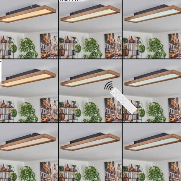 hofstein Plafonnier Longvic LED Brun, Couleur bois, Noir, 1 lumière, Télécommandes* Lampes Modernes