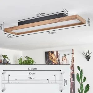 hofstein Plafonnier Longvic LED Brun, Couleur bois, Noir, 1 lumière, Télécommandes* Lampes Modernes
