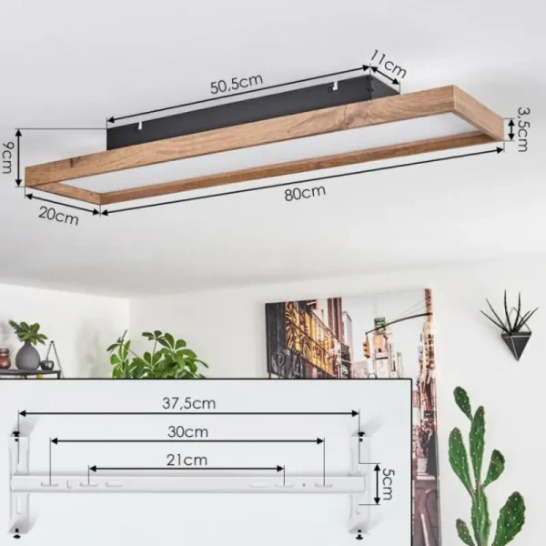 hofstein Plafonnier Longvic LED Brun, Couleur bois, Noir, 1 lumière, Télécommandes* Lampes Modernes