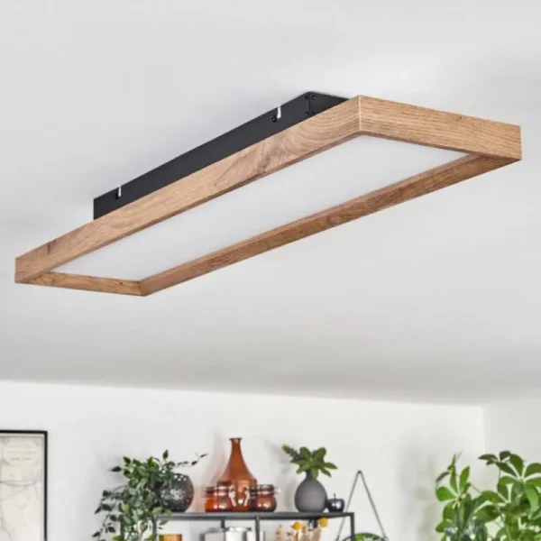 hofstein Plafonnier Longvic LED Brun, Couleur bois, Noir, 1 lumière, Télécommandes* Lampes Modernes