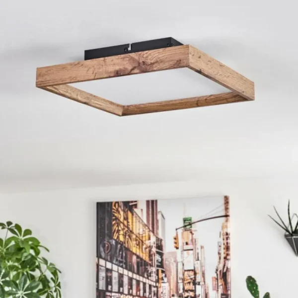 hofstein Plafonnier Longvic LED Brun, Couleur bois, Noir, 1 lumière* Lampes Modernes