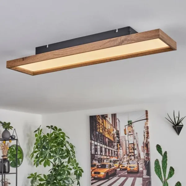 hofstein Plafonnier Longvic LED Brun, Couleur bois, Noir, 1 lumière, Télécommandes* Lampes Modernes