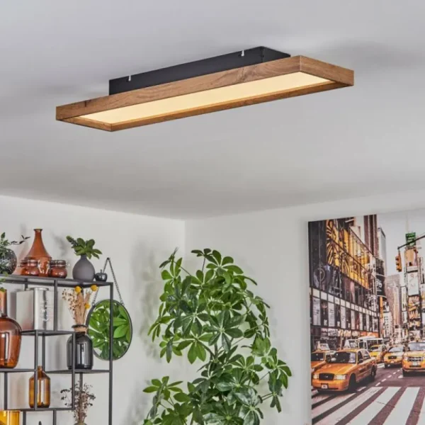 hofstein Plafonnier Longvic LED Brun, Couleur bois, Noir, 1 lumière, Télécommandes* Lampes Modernes
