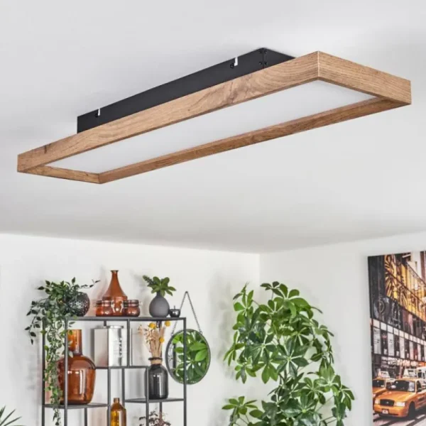 hofstein Plafonnier Longvic LED Brun, Couleur bois, Noir, 1 lumière, Télécommandes* Lampes Modernes