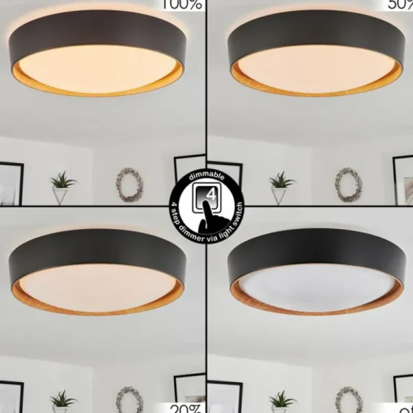 hofstein Plafonnier Louea LED Brun, Couleur bois, Noir, 1 lumière* Lampes Modernes