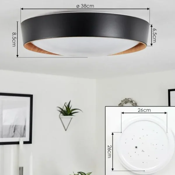 hofstein Plafonnier Louea LED Brun, Couleur bois, Noir, 1 lumière* Lampes Modernes