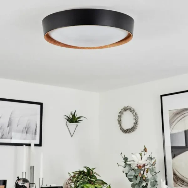 hofstein Plafonnier Louea LED Brun, Couleur bois, Noir, 1 lumière* Lampes Modernes