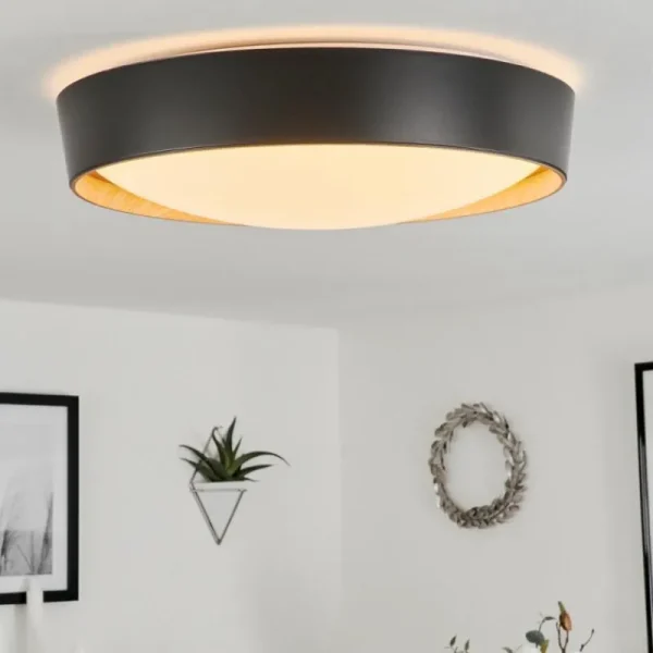 hofstein Plafonnier Louea LED Brun, Couleur bois, Noir, 1 lumière* Lampes Modernes