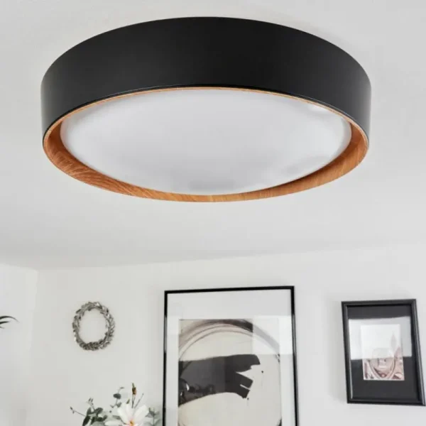 hofstein Plafonnier Louea LED Brun, Couleur bois, Noir, 1 lumière* Lampes Modernes