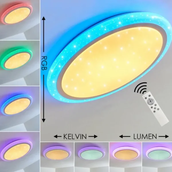 hofstein Plafonnier Lowell LED Blanc, 2 lumières, Télécommandes, Changeur de couleurs* Lampes Modernes