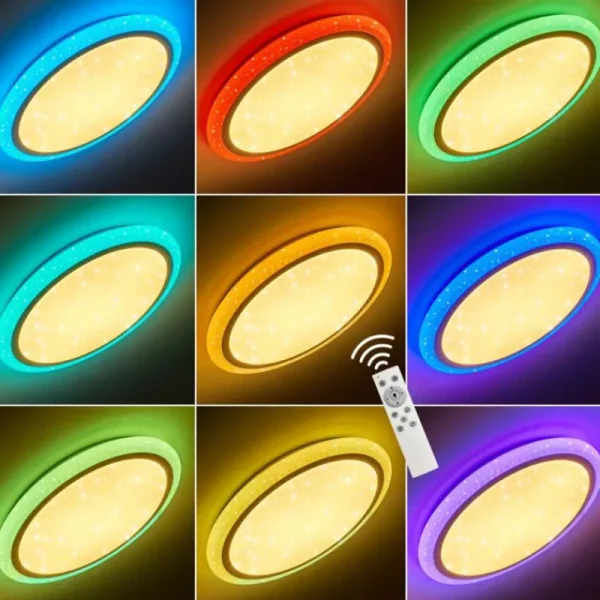 hofstein Plafonnier Lowell LED Blanc, 2 lumières, Télécommandes, Changeur de couleurs* Lampes Modernes