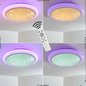 hofstein Plafonnier Lowell LED Blanc, 2 lumières, Télécommandes, Changeur de couleurs* Lampes Modernes