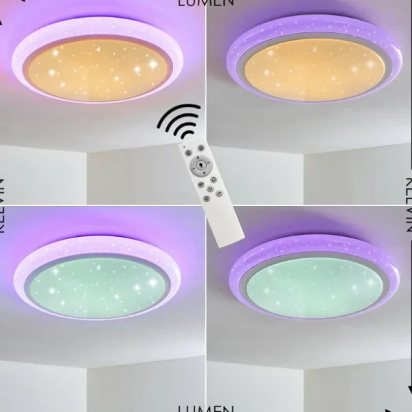 hofstein Plafonnier Lowell LED Blanc, 2 lumières, Télécommandes, Changeur de couleurs* Lampes Modernes