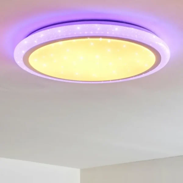 hofstein Plafonnier Lowell LED Blanc, 2 lumières, Télécommandes, Changeur de couleurs* Lampes Modernes