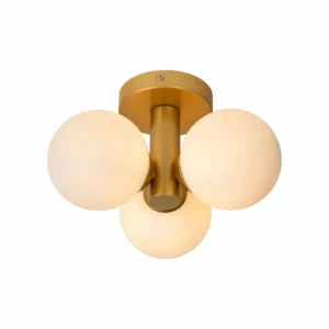 Luminaires Lucide Plafonnier Lucide TRUDY Or, Laiton, 3 lumières* Lampes En Verre