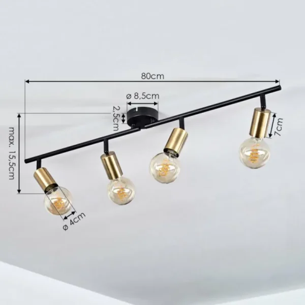 hofstein Plafonnier Maidfordo Laiton, Noir, 4 lumières* Lampes Modernes