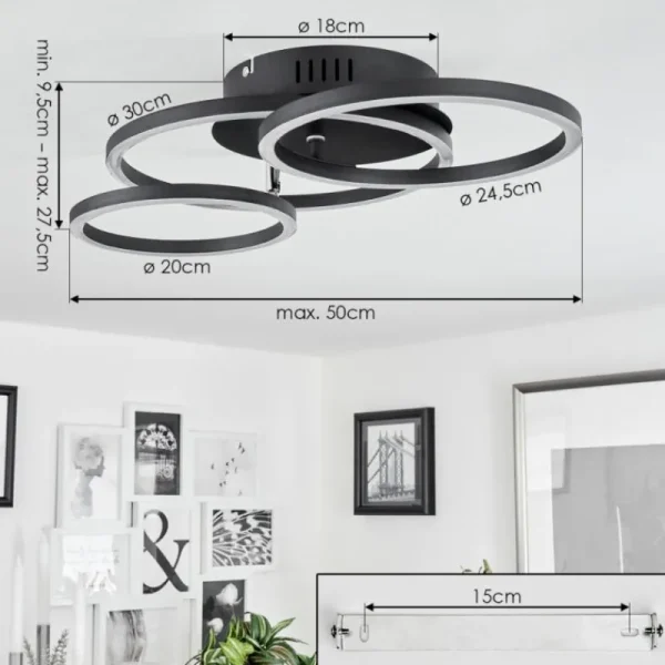 hofstein Plafonnier Malanie LED Noir, 1 lumière* Lampes Modernes