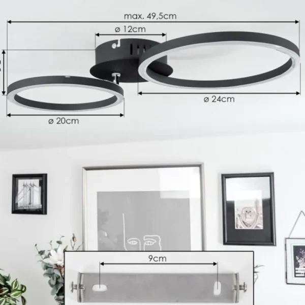 hofstein Plafonnier Malanje LED Noir, 2 lumières* Lampes Modernes