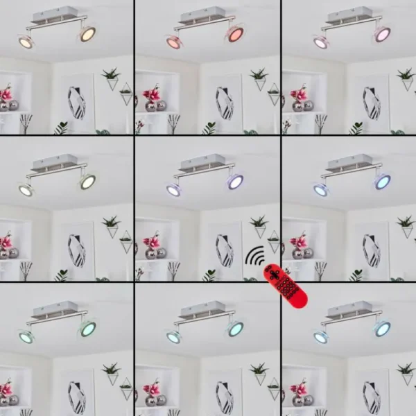 hofstein Plafonnier Marsen LED Chrome, Nickel mat, 2 lumières, Télécommandes, Changeur de couleurs* Lampes Modernes