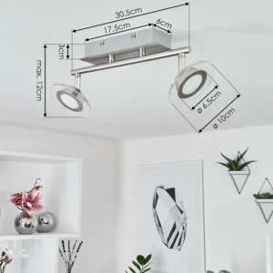 hofstein Plafonnier Marsen LED Chrome, Nickel mat, 2 lumières, Télécommandes, Changeur de couleurs* Lampes Modernes