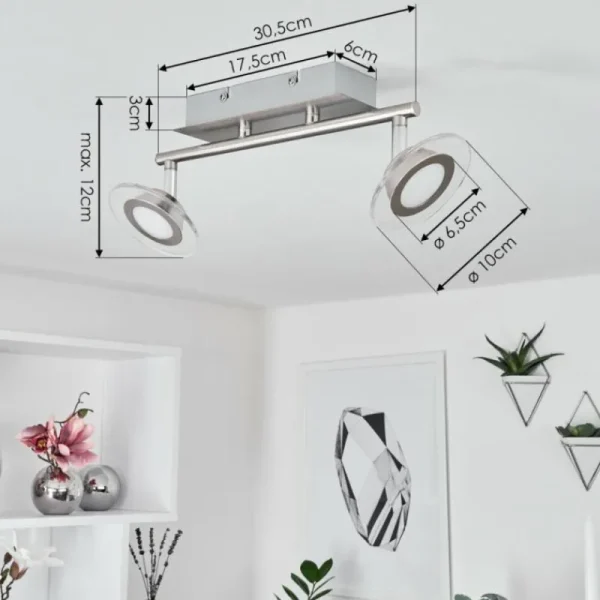 hofstein Plafonnier Marsen LED Chrome, Nickel mat, 2 lumières, Télécommandes, Changeur de couleurs* Lampes Modernes