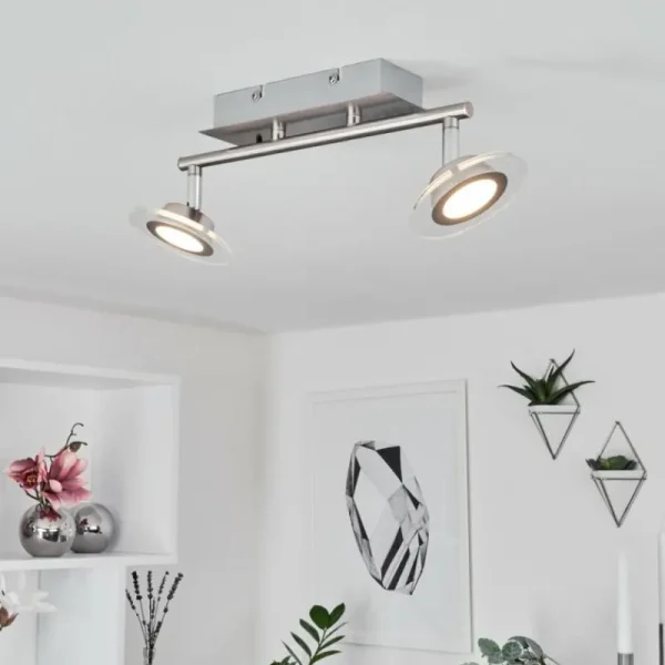 hofstein Plafonnier Marsen LED Chrome, Nickel mat, 2 lumières, Télécommandes, Changeur de couleurs* Lampes Modernes