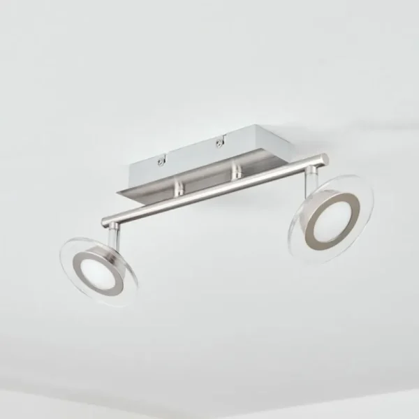 hofstein Plafonnier Marsen LED Chrome, Nickel mat, 2 lumières, Télécommandes, Changeur de couleurs* Lampes Modernes