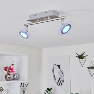 hofstein Plafonnier Marsen LED Chrome, Nickel mat, 2 lumières, Télécommandes, Changeur de couleurs* Lampes Modernes